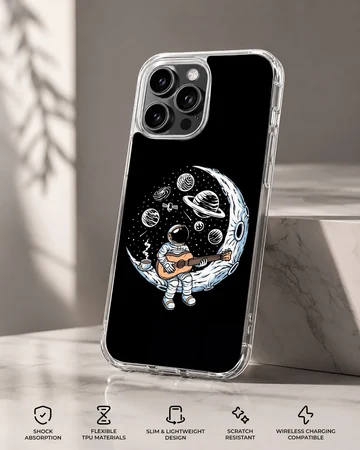 Astronaut playing guitar surrounded by planets on a phone case — Specs