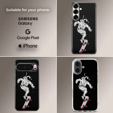 Astronaut skateboarding through space design on phone case — Collage
