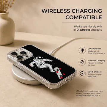 Astronaut skateboarding through space design on phone case — Charging