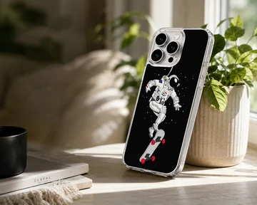 Astronaut skateboarding through space design on phone case — Lifestyle