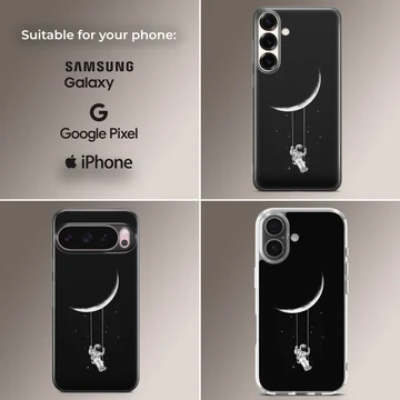 Astronaut swinging from a crescent moon design phone case — Collage
