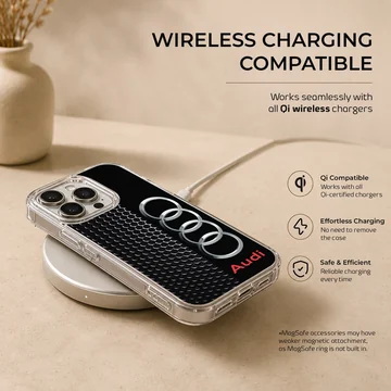 Audi logo on black and white motor sports phone case — Charging