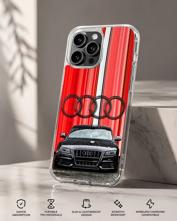 Photographic Audi B501 in red with racing stripes phone case — Specs