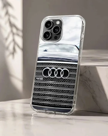 Sleek Audi design on phone case featuring detailed car grille.