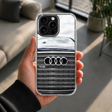 Sleek Audi design on phone case featuring detailed car grille. — Lifestyle