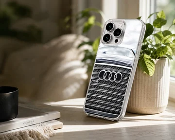 Sleek Audi design on phone case featuring detailed car grille. — Lifestyle