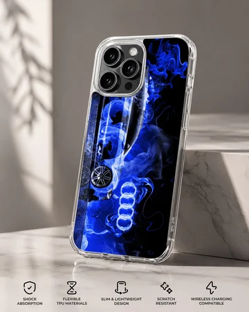Audi-inspired phone case with blue digital design — Specs