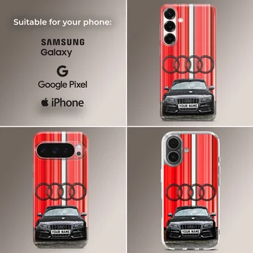 Audi Custom phone case with bold design featuring rings and stripe — Collage