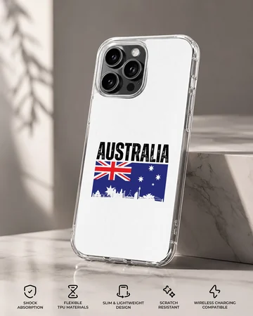 Australian Flag design with bold typography on a phone case — Specs