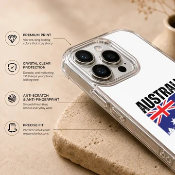 Australian Flag design with bold typography on a phone case — Info