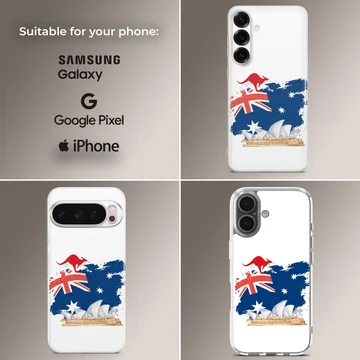 Phone case featuring the Australian Flag artwork with iconic landmarks. — Collage