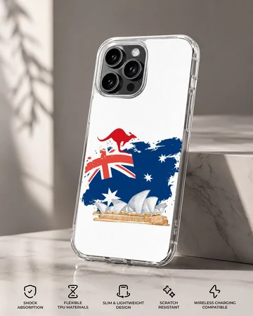Phone case featuring the Australian Flag artwork with iconic landmarks. — Specs