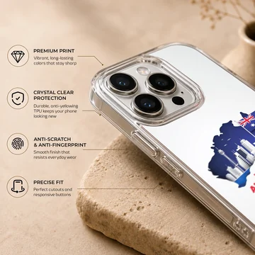 Australian flag art with iconic landmarks on the phone case — Info