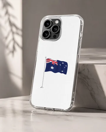 Minimalist Australian flag design on phone case, showcasing national pride. — Hero