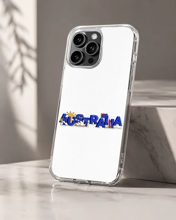 Australian flag design with bold typography on a phone case — Hero
