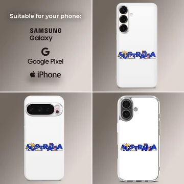 Australian flag design with bold typography on a phone case — Collage