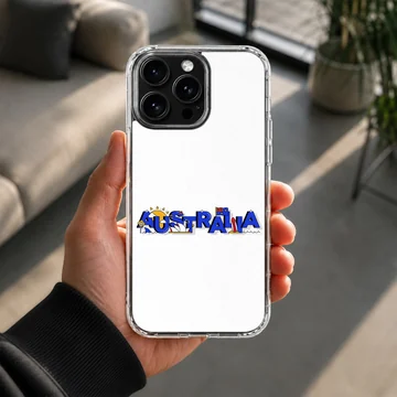 Australian flag design with bold typography on a phone case — Lifestyle