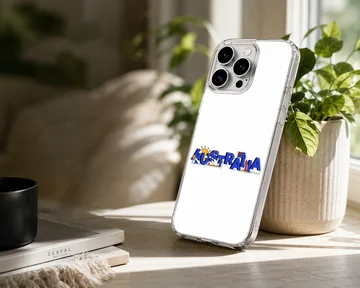 Australian flag design with bold typography on a phone case — Lifestyle
