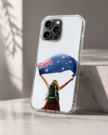 Australian flag with adventurous scene on phone case — Hero