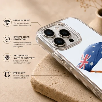 Australian flag with adventurous scene on phone case — Info