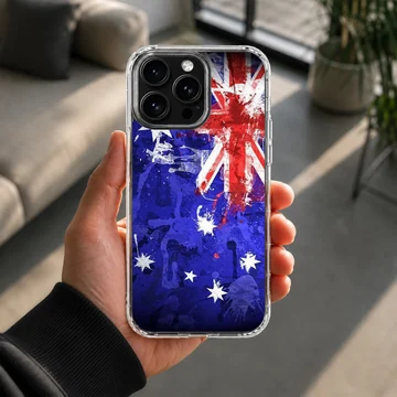 Australian flag design, vibrant blue and red colors, phone case — Lifestyle