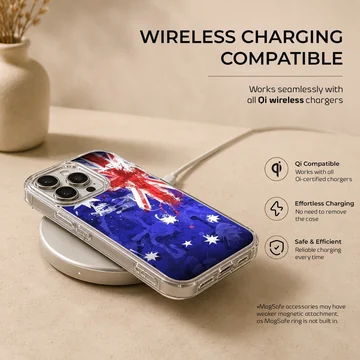 Australian flag design, vibrant blue and red colors, phone case — Charging