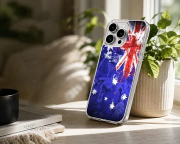 Australian flag design, vibrant blue and red colors, phone case — Lifestyle