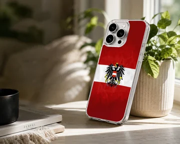 Austria flag design with crest on phone case — Lifestyle