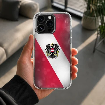 Austria flag design on phone case featuring the national emblem atop red and white stripes. — Lifestyle