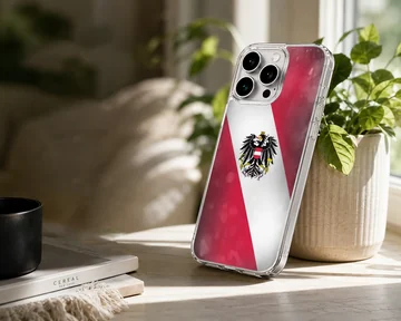 Austria flag design on phone case featuring the national emblem atop red and white stripes. — Lifestyle