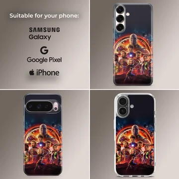 Dynamic Avengers heroes ensemble on phone case — Collage
