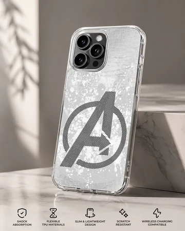Avengers logo in bold typography on a phone case — Specs