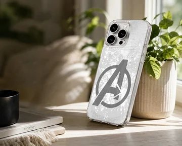 Avengers logo in bold typography on a phone case — Lifestyle