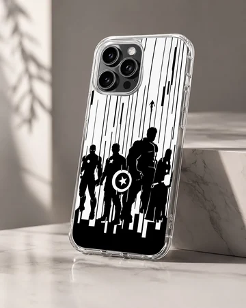 Avengers silhouette with iconic heroes in monochrome phone case — Hero