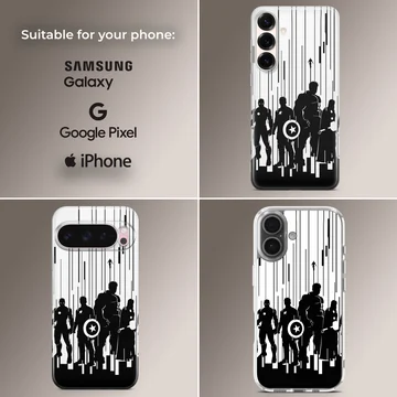 Avengers silhouette with iconic heroes in monochrome phone case — Collage