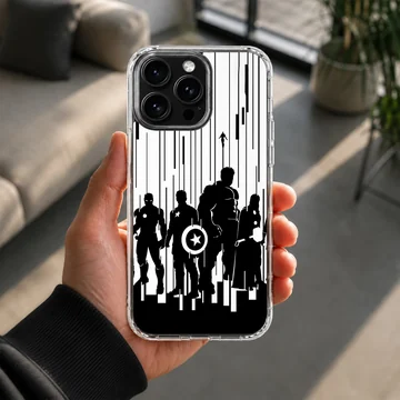 Avengers silhouette with iconic heroes in monochrome phone case — Lifestyle