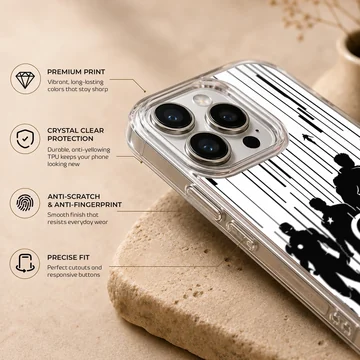 Avengers silhouette with iconic heroes in monochrome phone case — Info