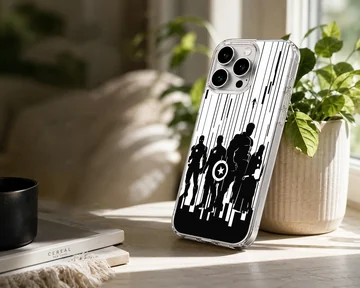 Avengers silhouette with iconic heroes in monochrome phone case — Lifestyle
