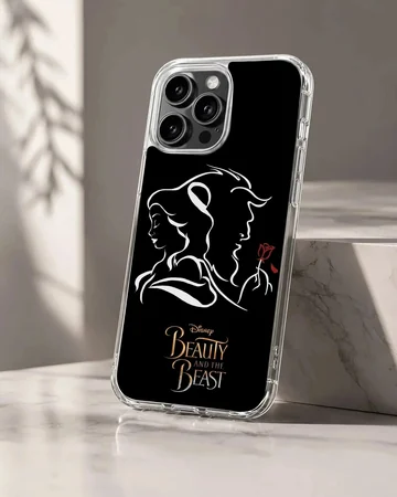 Minimalist Beauty and the Beast silhouette phone case in black and white.