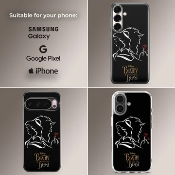 Minimalist Beauty and the Beast silhouette phone case in black and white. — Collage