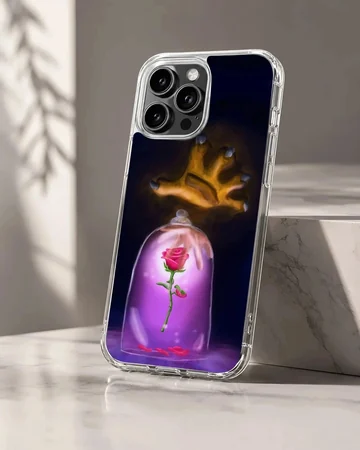 Enchanted rose under glass dome with crown in background phone case