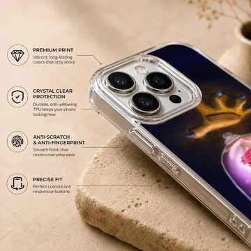 Enchanted rose under glass dome with crown in background phone case — Info