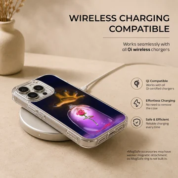 Enchanted rose under glass dome with crown in background phone case — Charging