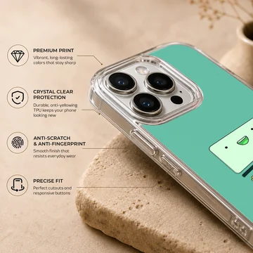 BMO character design on phone case, green background — Info