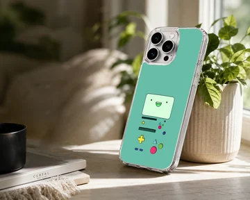 BMO character design on phone case, green background — Lifestyle