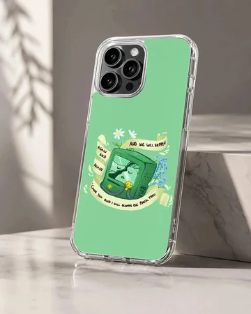 BMO cartoon character in a playful scene on a phone case