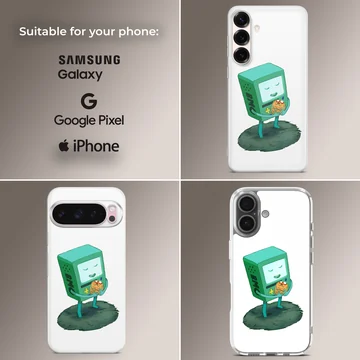 BMO character in playful digital illustration on phone case — Collage