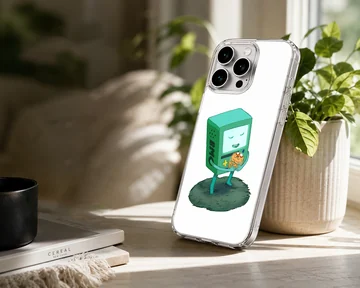 BMO character in playful digital illustration on phone case — Lifestyle