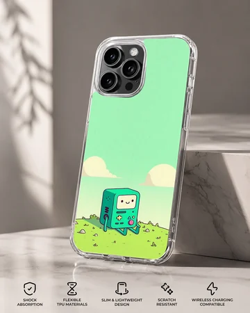 BMO cartoon character in a green landscape on phone case — Specs
