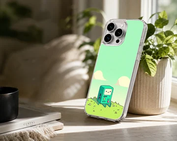 BMO cartoon character in a green landscape on phone case — Lifestyle